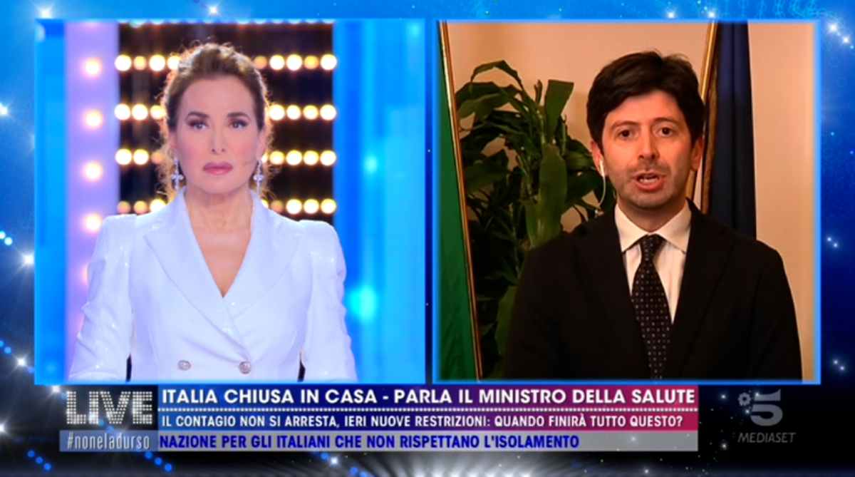 Roberto Speranza da Barbara D'Urso (screenshot Mediaset)