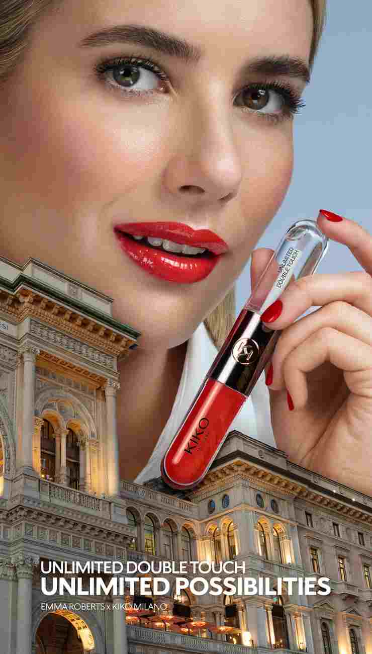 Emma Roberts nella campagna globale del rossetto Unlimited Double Touch di Kiko Milano