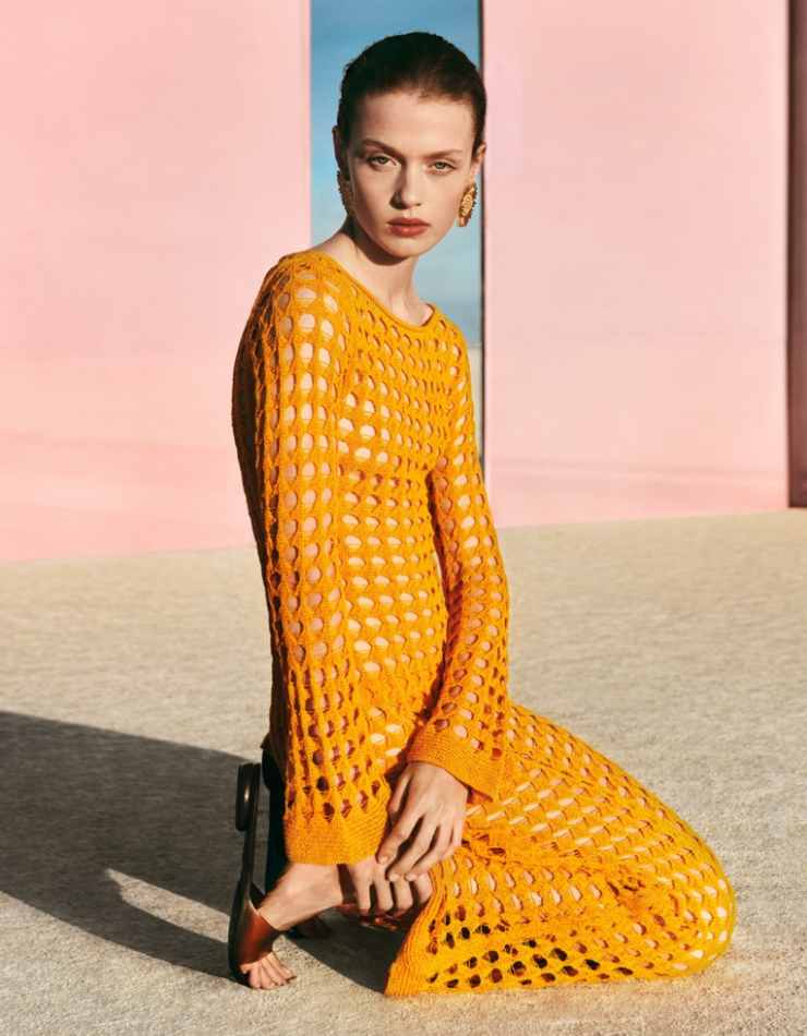 Ella McCutcheon abito in maglia traforata arancio Mango