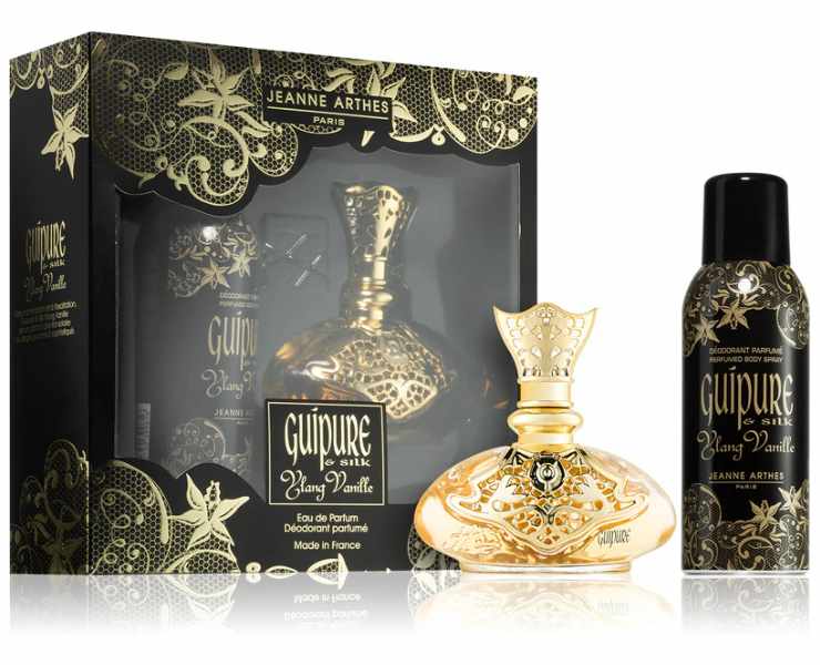 scatola nera e oro con profumo e deodorante