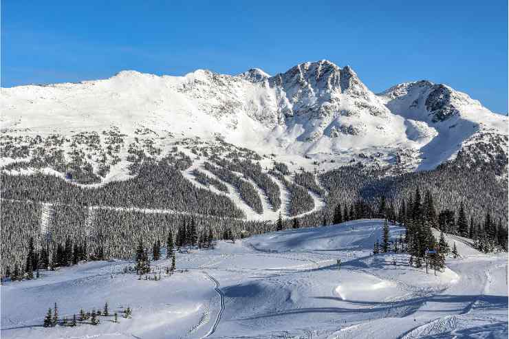 montagne innevate e piste da sci